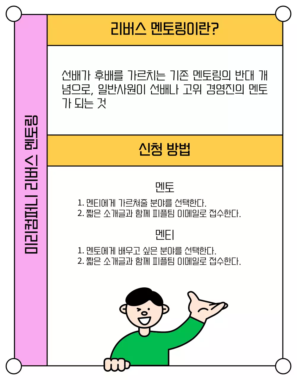 노랑과 초록의 트렌드한 사내멘토 모집 공고