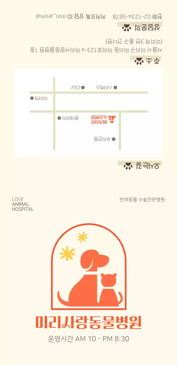 오렌지와 베이지의 동물병원 의료 서비스 안내 홍보