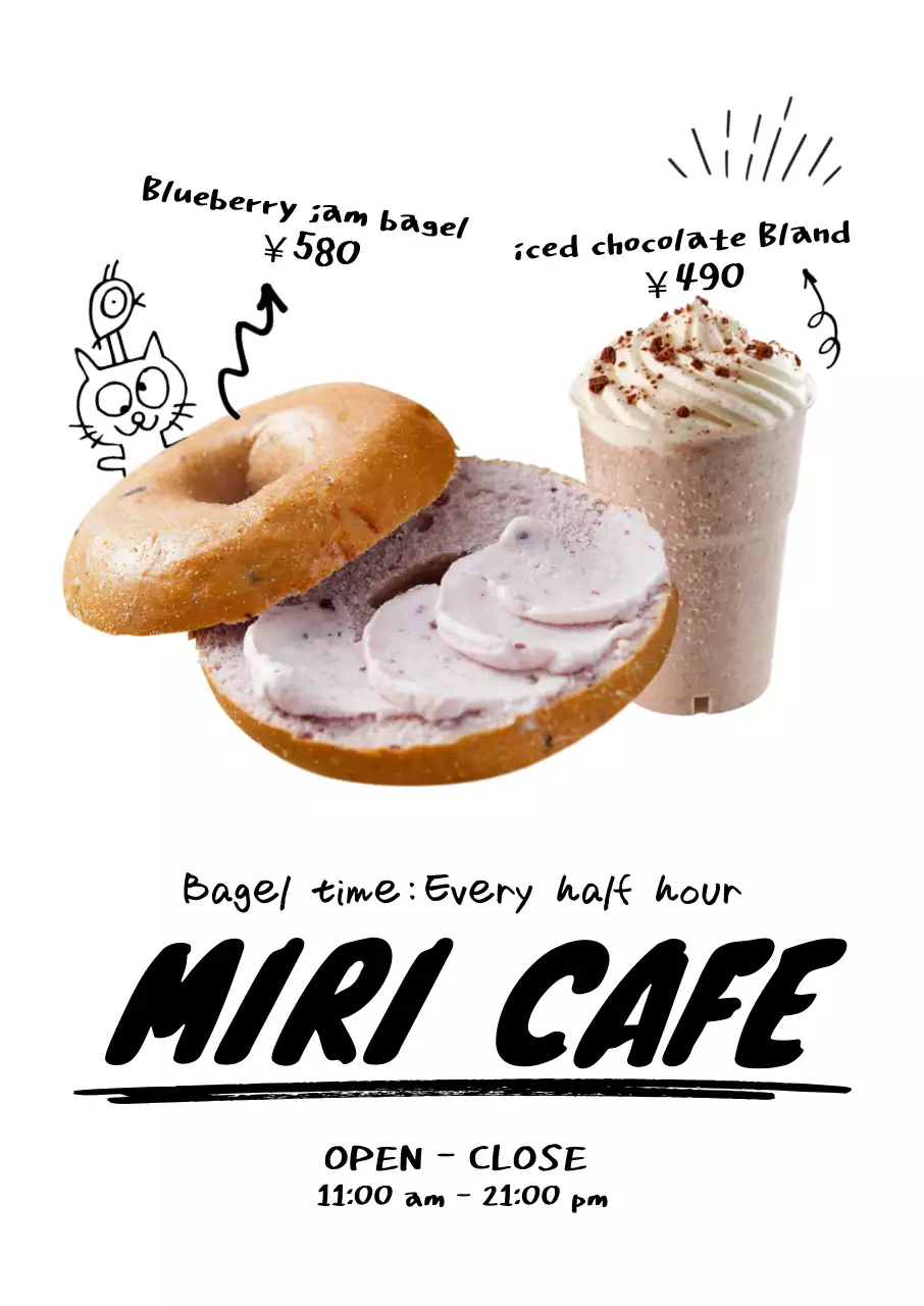 白黒 オシャレ カフェ メニュー ポスター