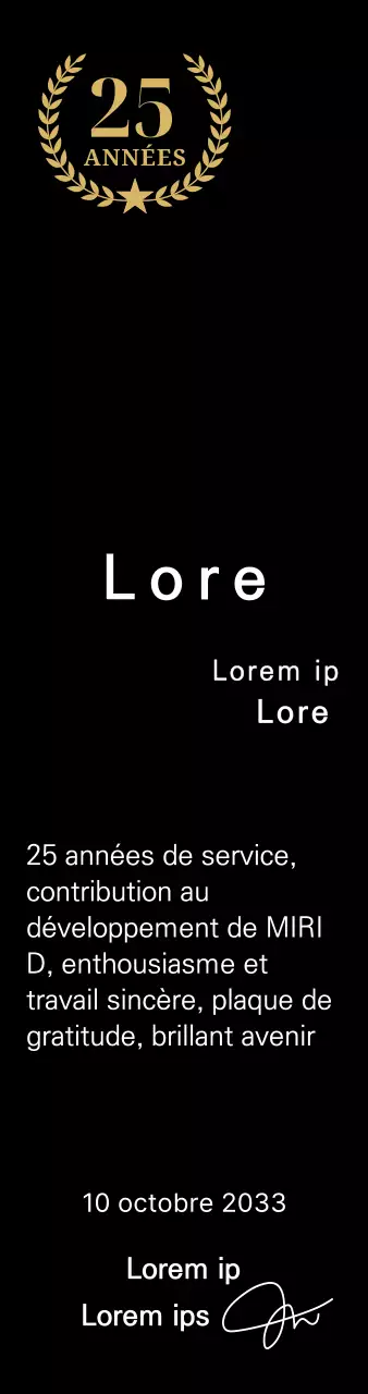 Plaque de longévité avec lauriers et étoiles en or