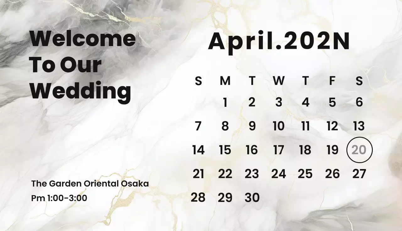 白黒 シンプル 結婚式 カレンダー 名刺