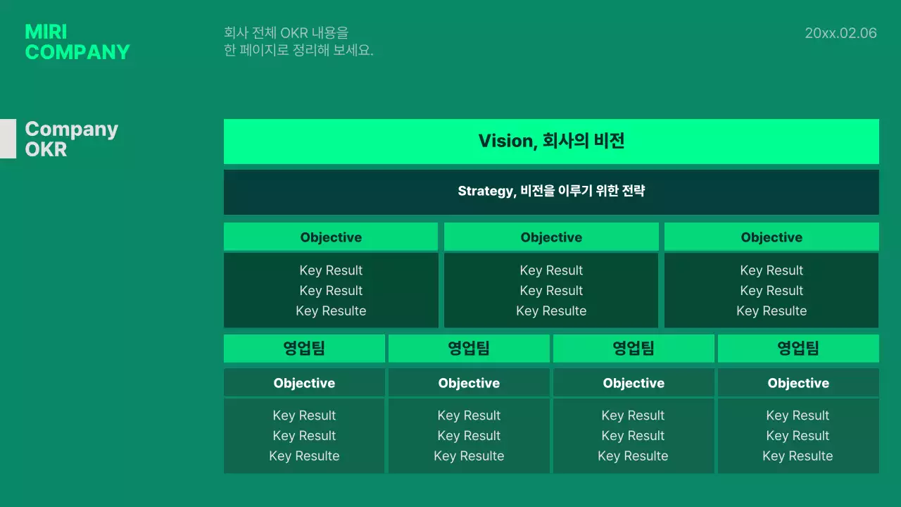 초록색의 미니멀한 OKR 계획서