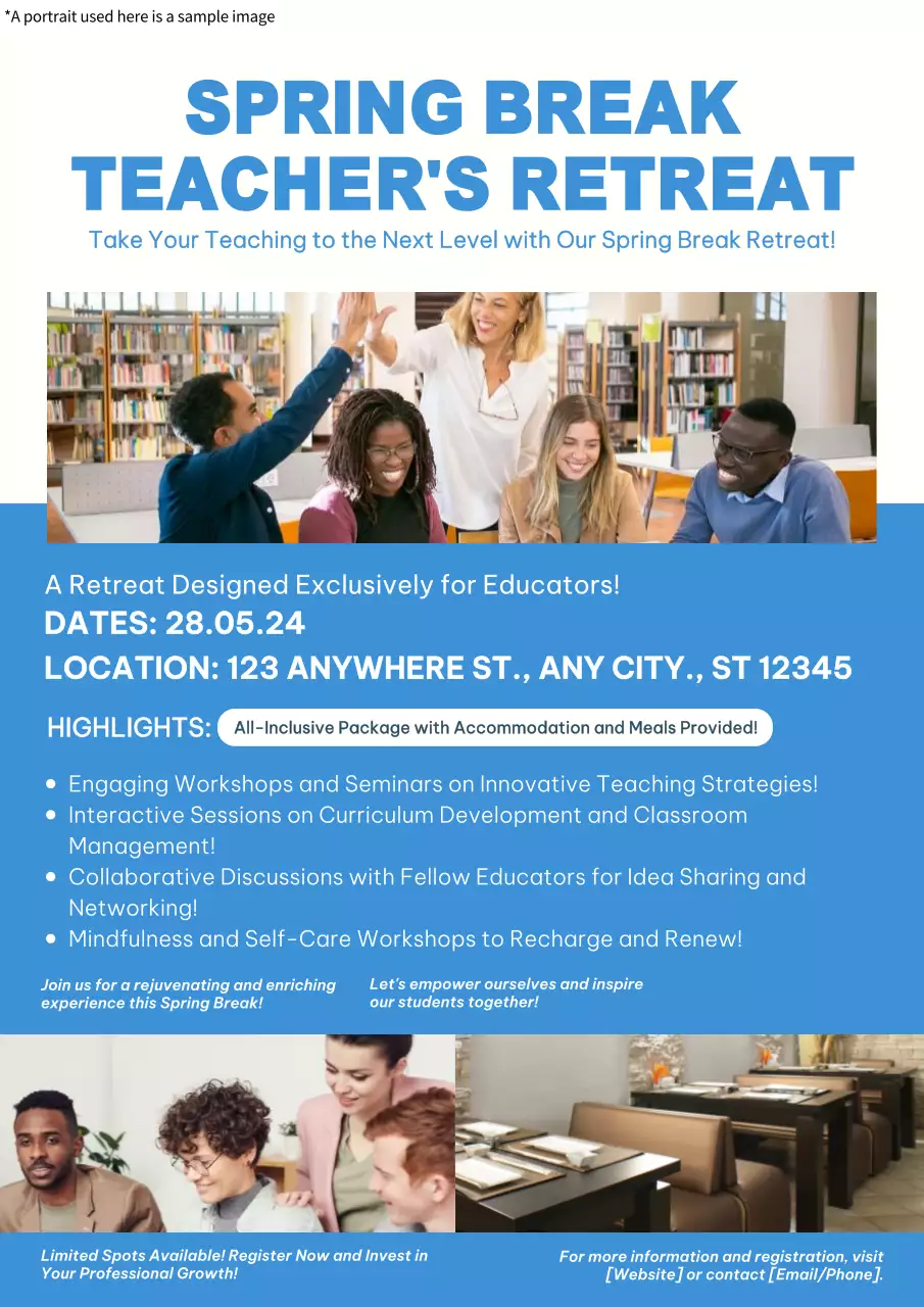 Blue Modern Teacher Retreat Promotion Poster