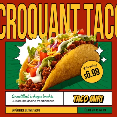 Promouvoir un restaurant de tacos pop art avec du rouge et du vert