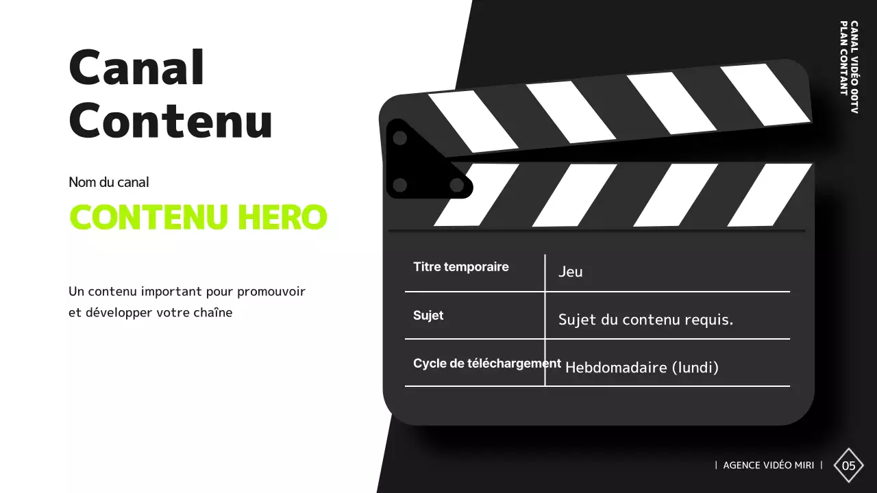 Plan de contenu d'une chaîne vidéo simple en noir et blanc