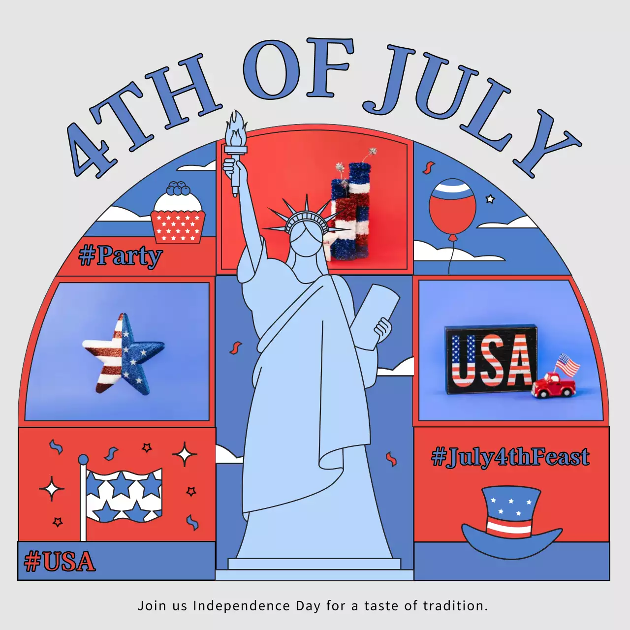 Blue Traditional Independence Event Social Media Post