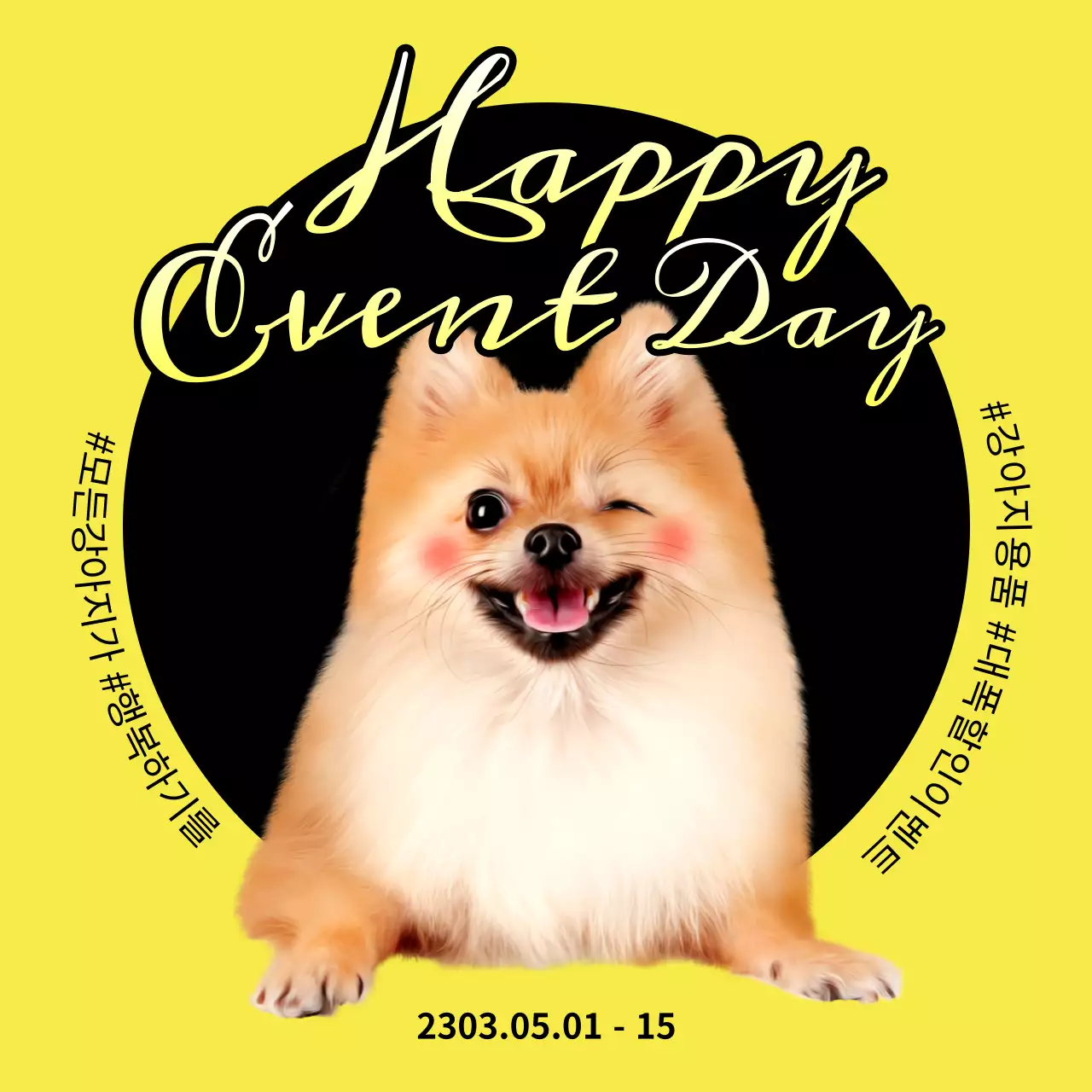 노랑과 검정의 심플한 강아지 용품 할인 이벤트 광고