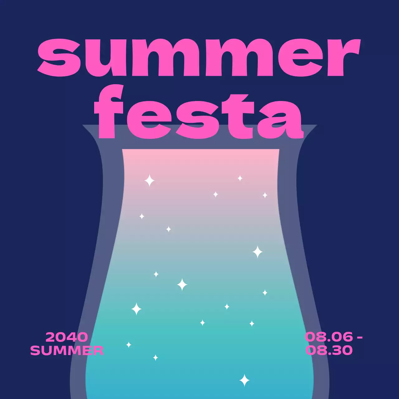 그라데이션과 반짝이와 고딕체가 있는 여름 페스티벌