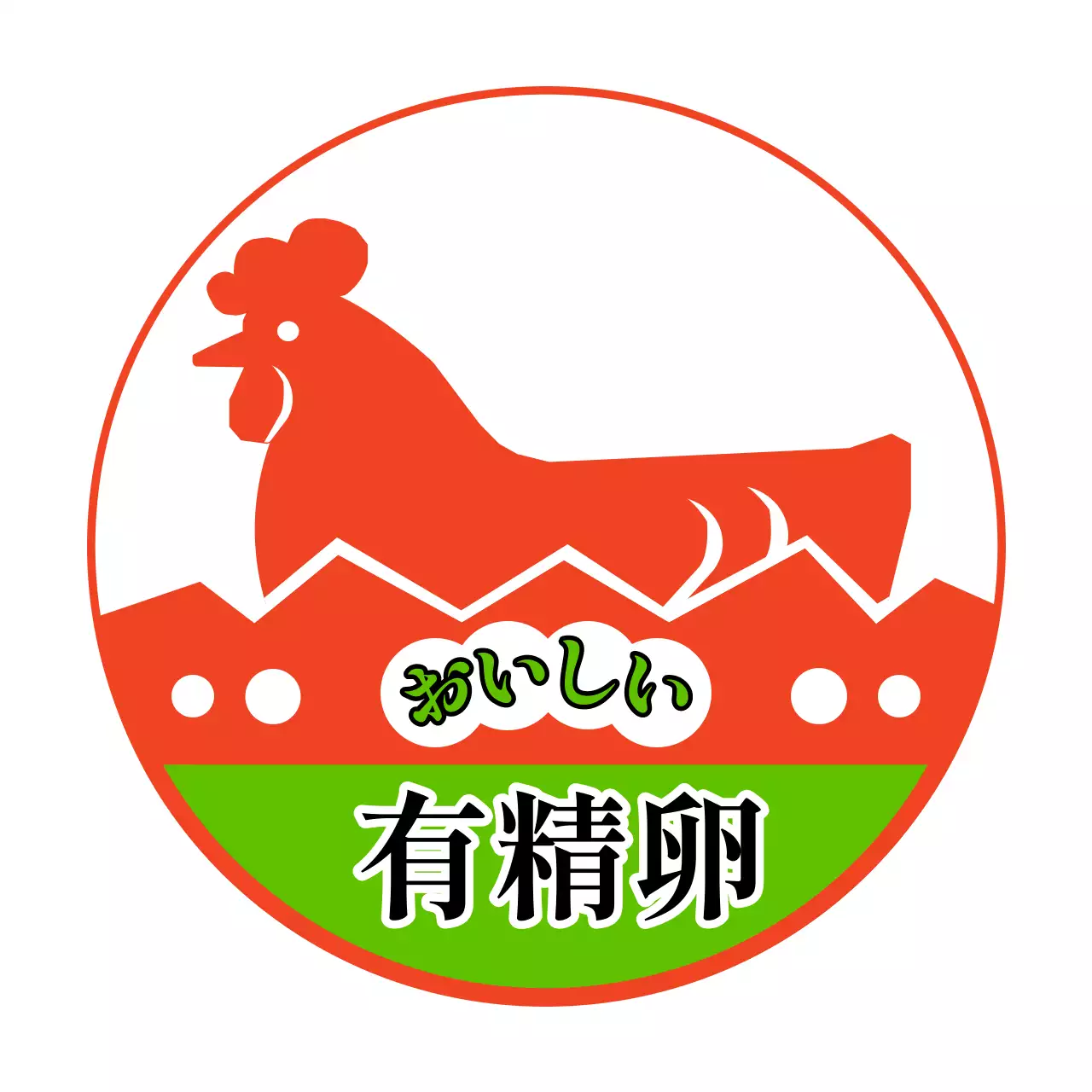 赤色のシンプルなニワトリのイラストが描かれた卵の説明