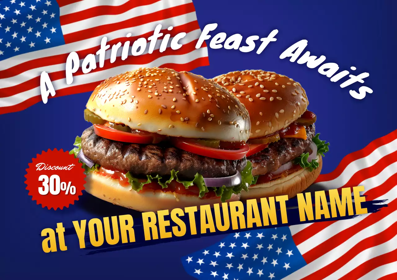 Blue Traditional Burger Promotion Poster