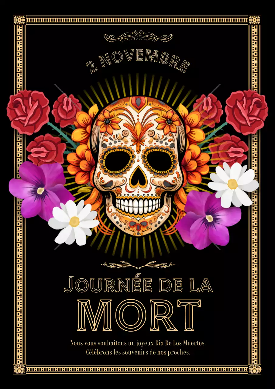 Publicité élégante pour le Jour des Morts en noir et or