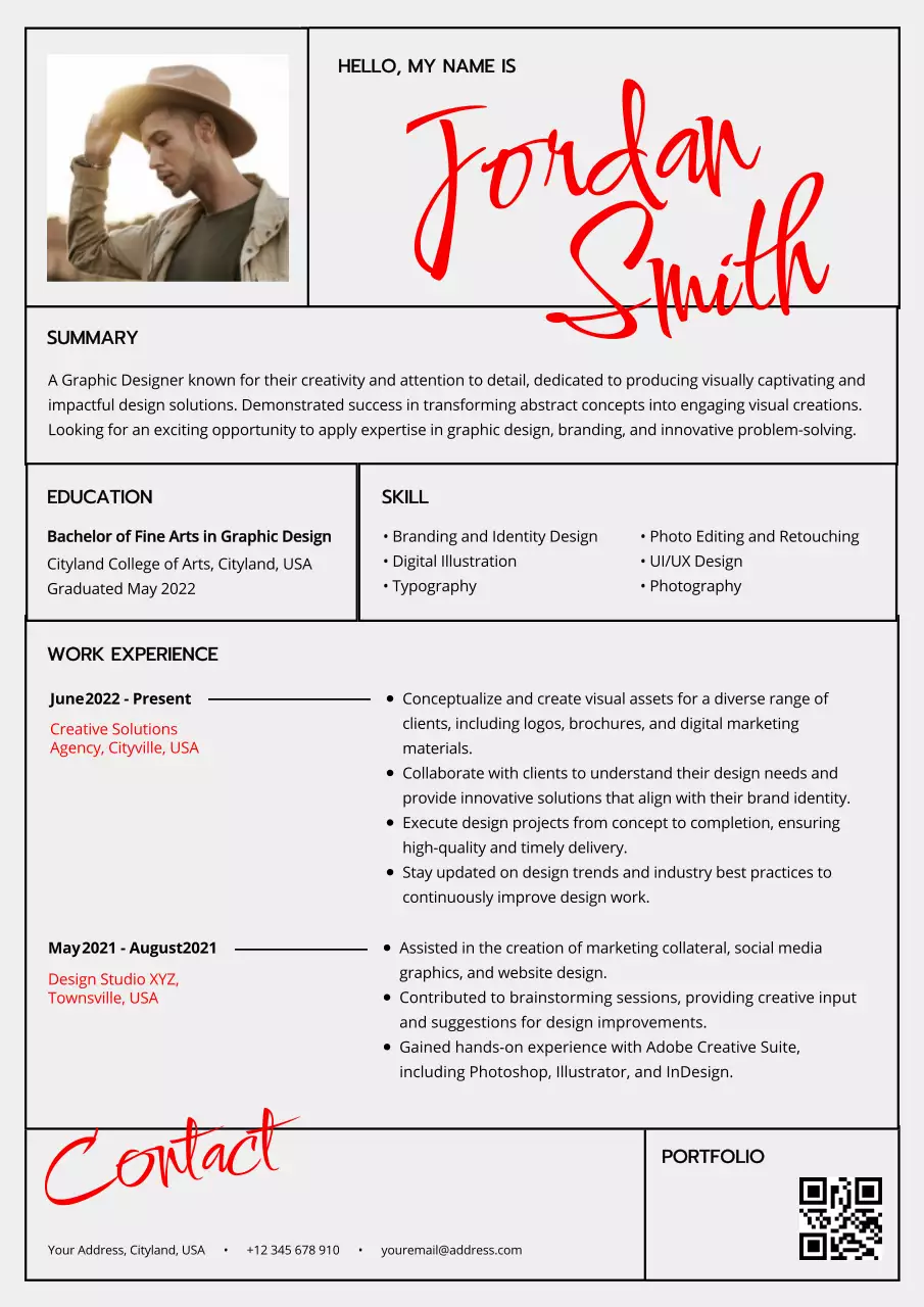 Gray Red Minimalist Clean Resume