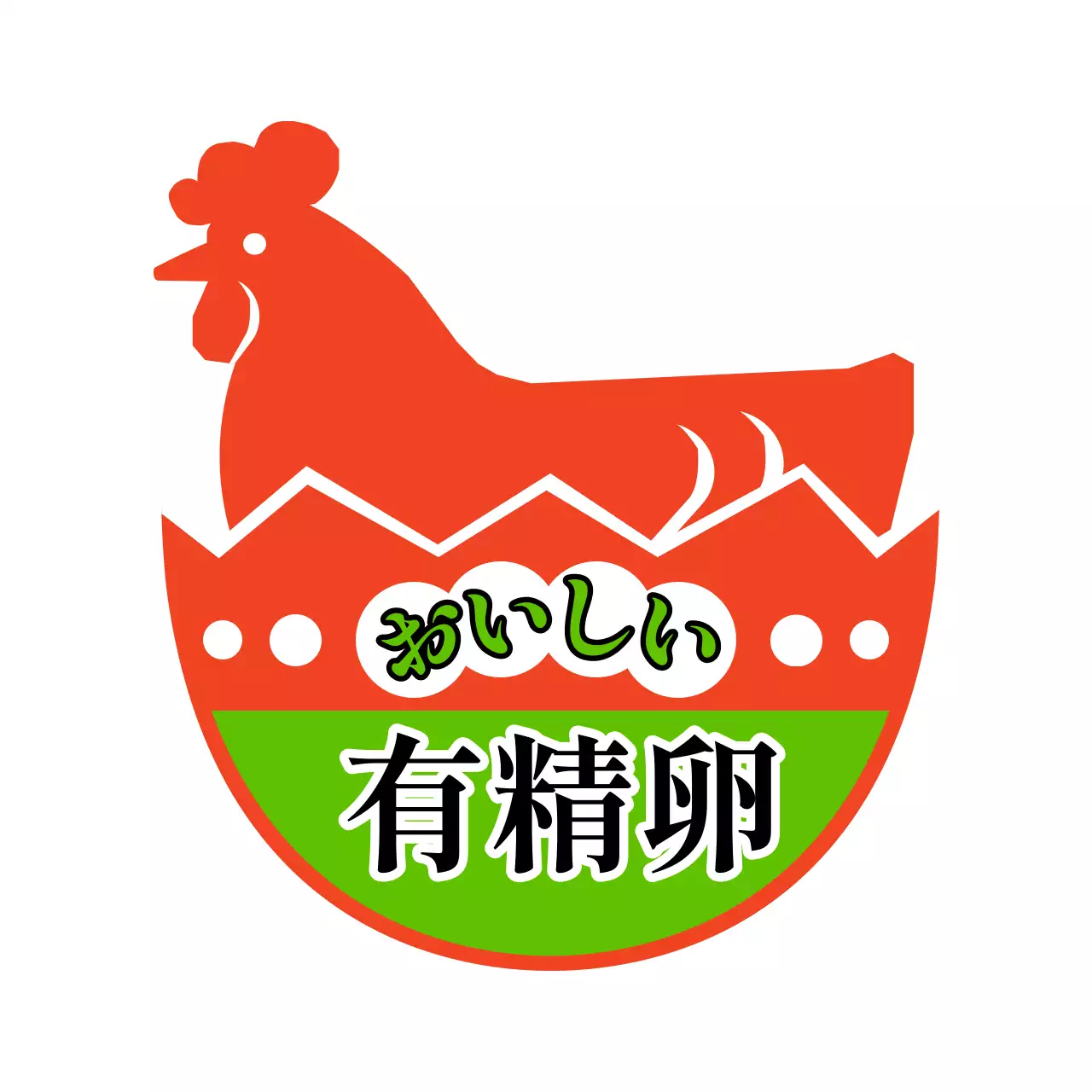 赤色のシンプルなニワトリのイラストが描かれた卵の説明