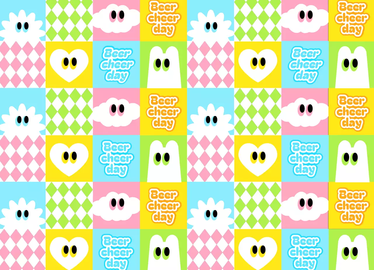 파스텔 컬러의 귀여운 일러스트가 들어간 패턴무늬 굿즈