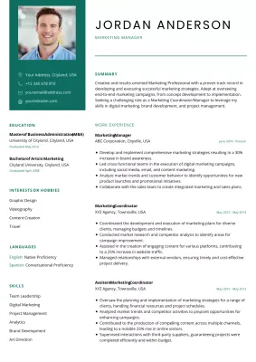 White Green Minimal Clean Professional Marketing Manager CV Resume Template
