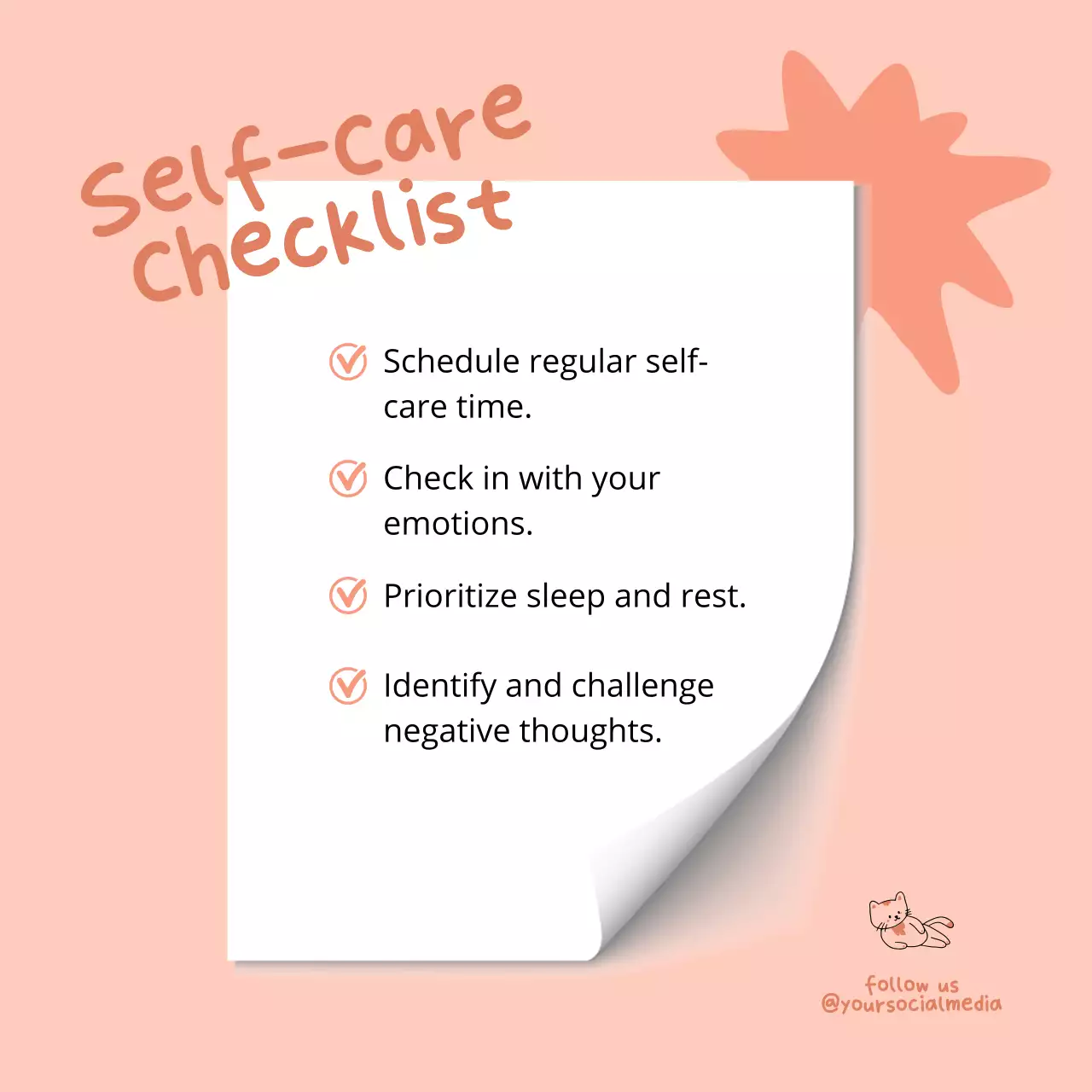 Peach Simple Self-Care Checklist Social Media Post