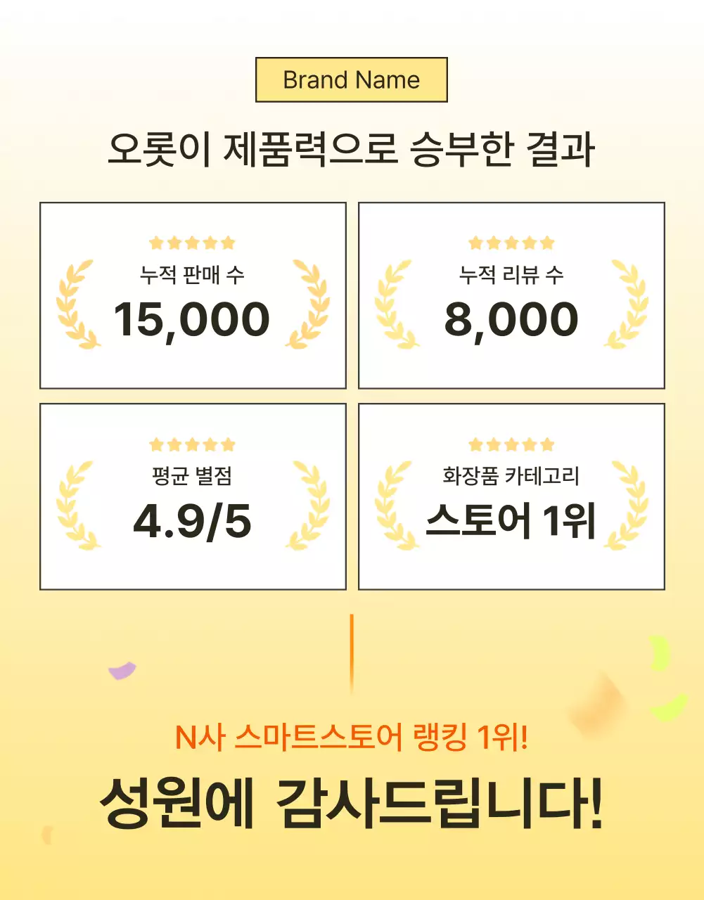 노랑과 주황색의 심플한 모바일 최적화 상세 스킨케어 화장품 홍보