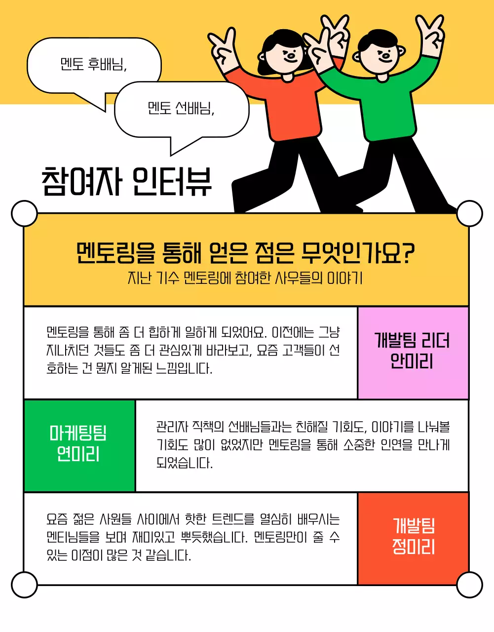 노랑과 초록의 트렌드한 사내멘토 모집 공고