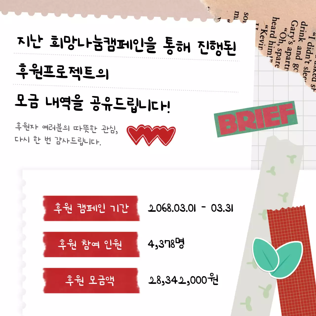 빨강과 베이지의 빈티지한 후원 안내 및 보고서