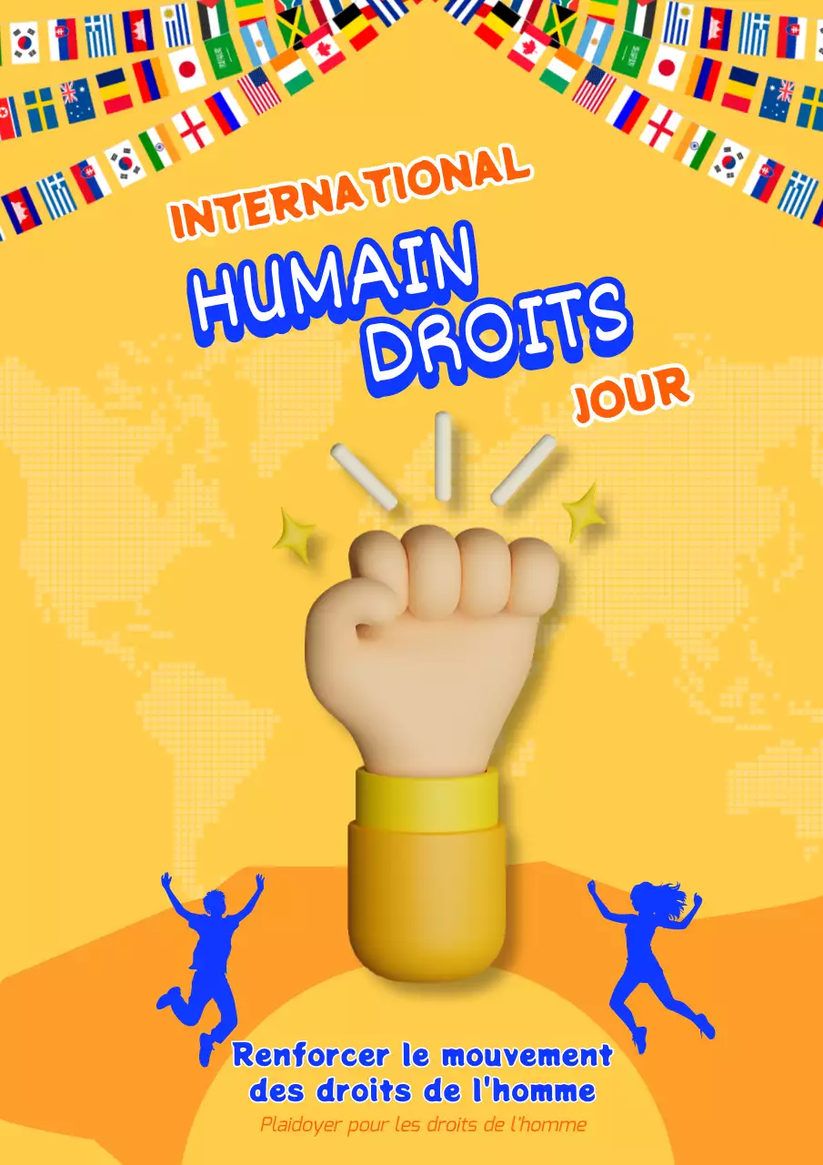 Publicité tendance jaune et bleue pour la Journée des droits de l'homme