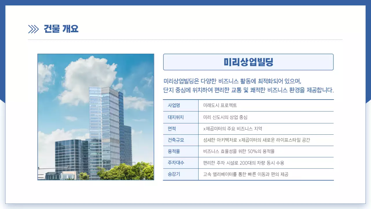 파랑과 흰색의 모던한 건설사 분양 소개서