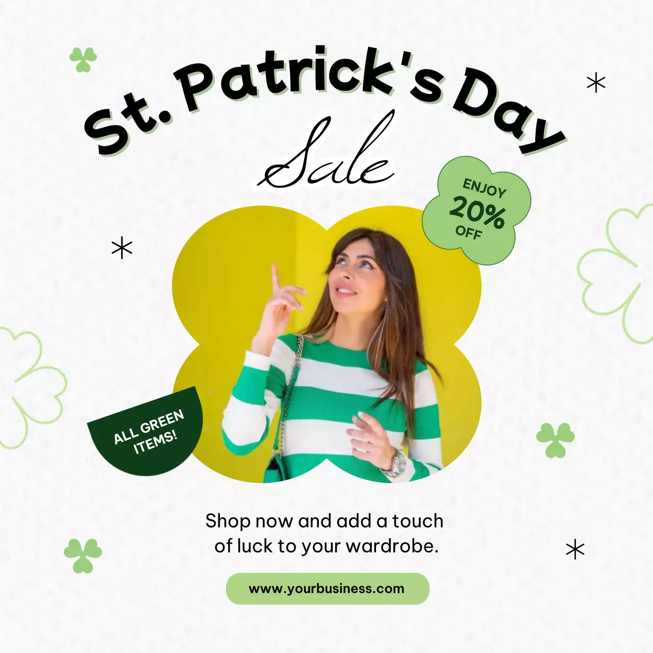 Grey and Green Minimal St. Patrick's Day Sale Publicity