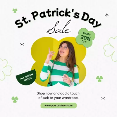 Grey and Green Minimal St. Patrick's Day Sale Publicity