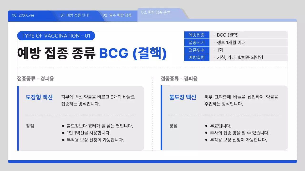 파랑과 흰색의 심플한 예방접종 안내서