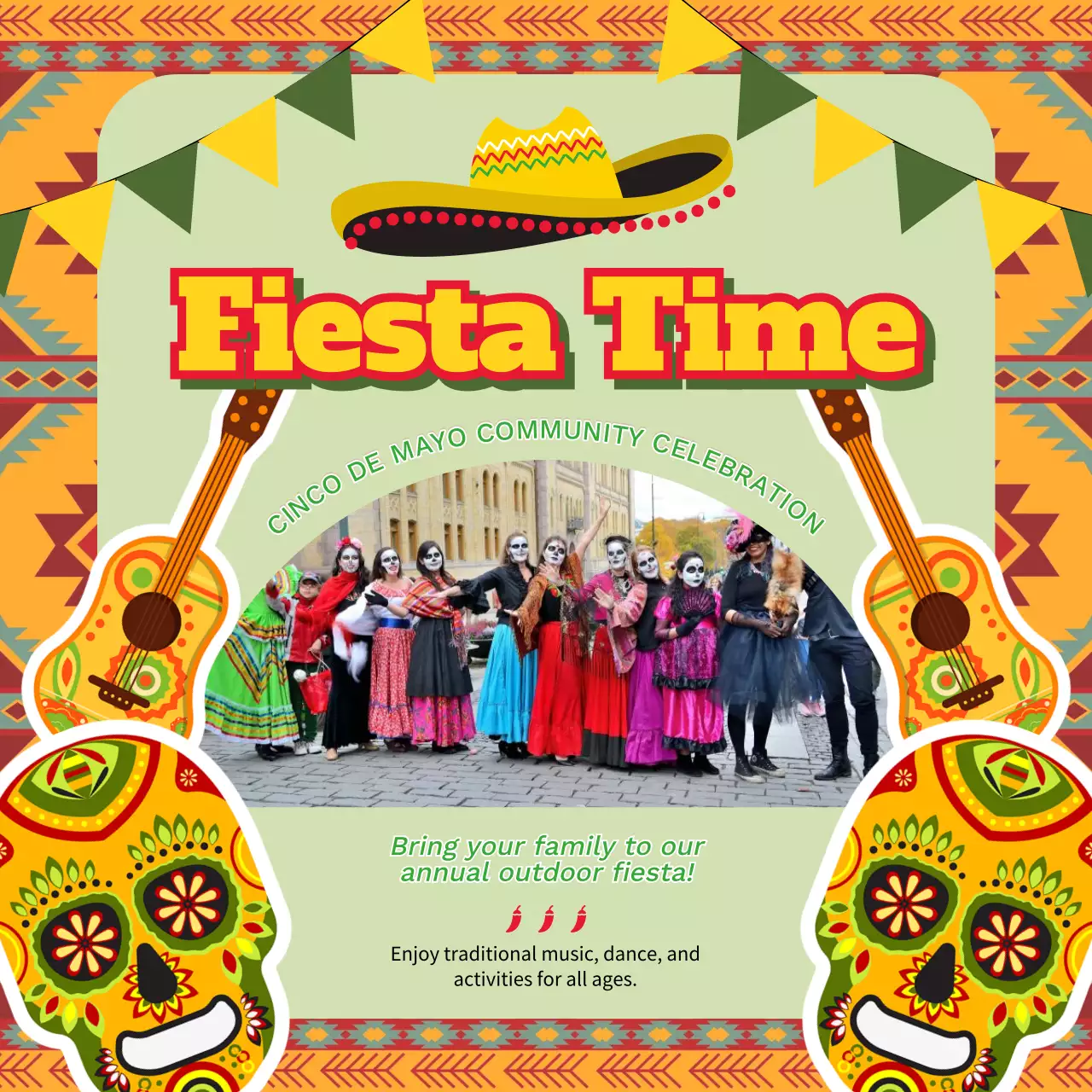 Orange Traditional Festival Announcement Social Media Post