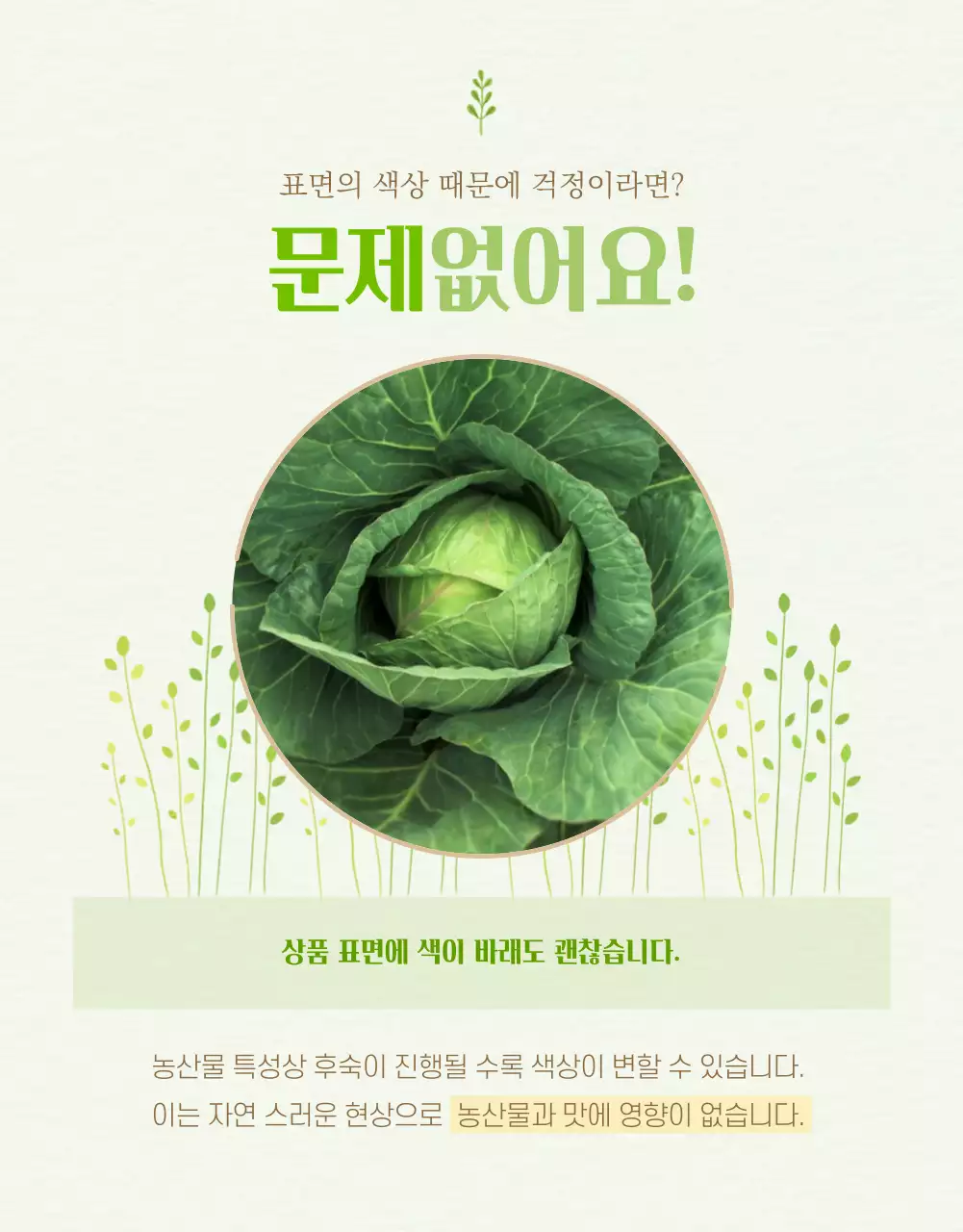 연두색과 노랑의 아기자기한 농산물 판매 설명