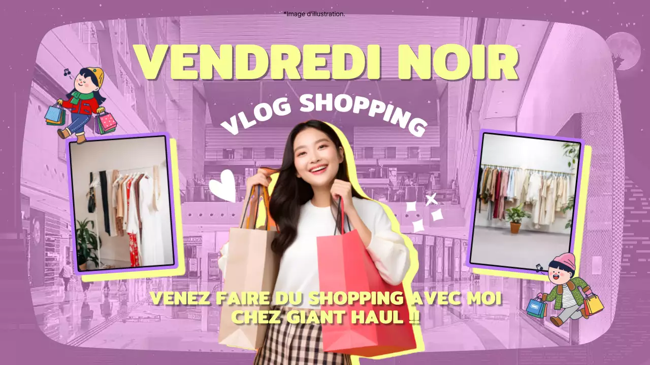 Publicité pour le shopping lilas et jaune