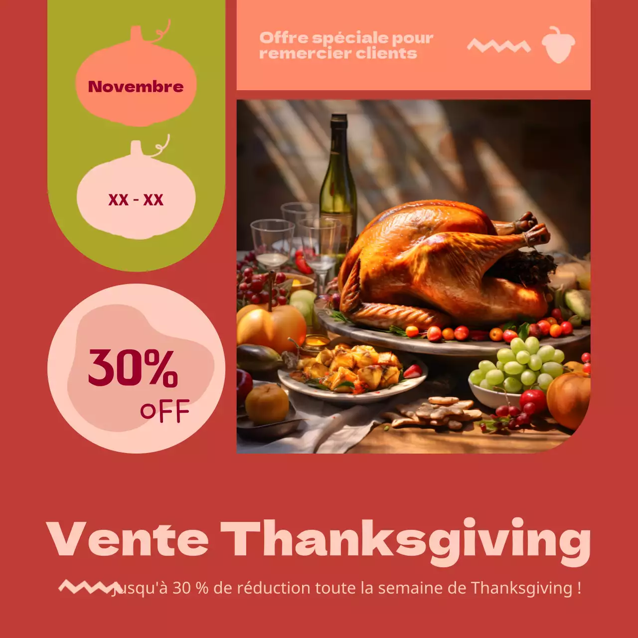 Annonce de vente classique de Thanksgiving en marron et orange