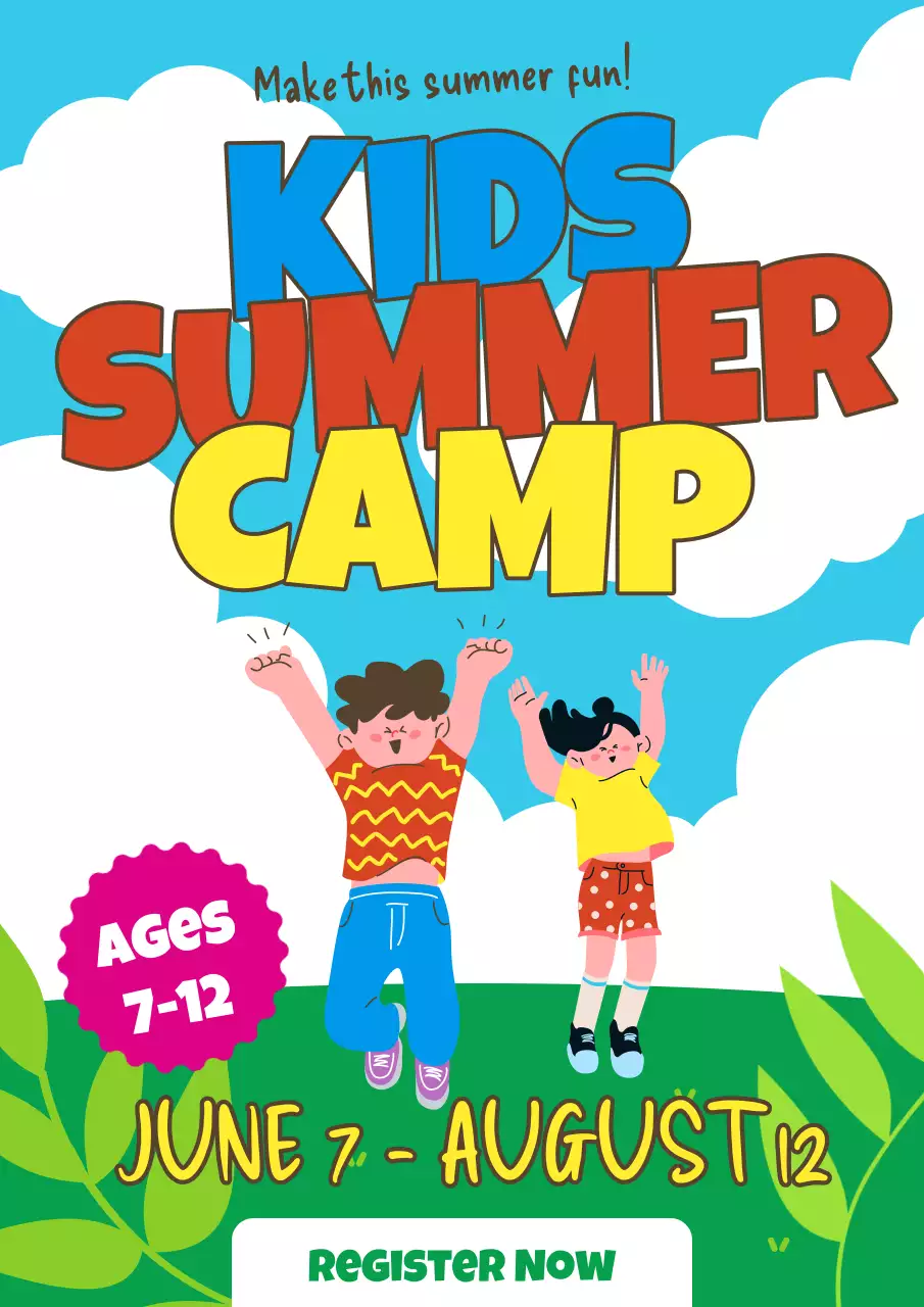 Blue Retro Summer Camp Registeration Poster