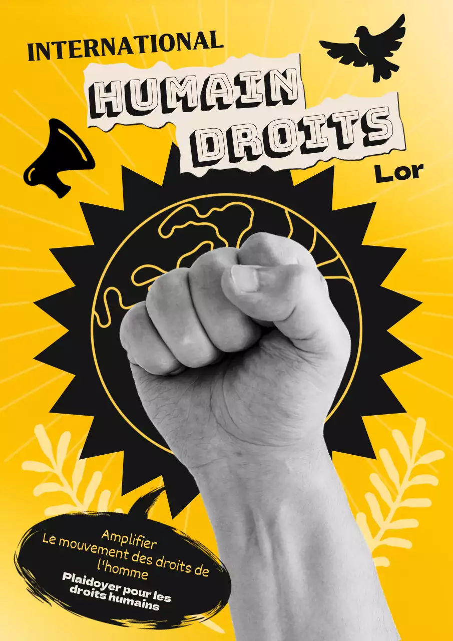 Publicité sur les droits de l'homme en noir et jaune