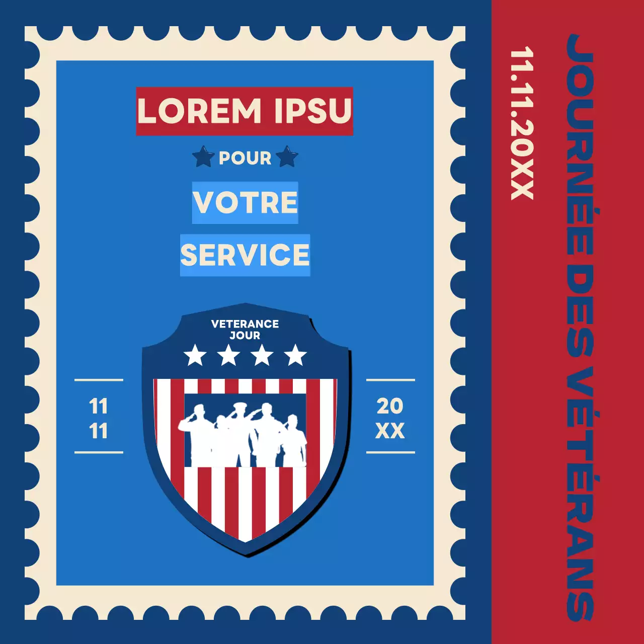 Publicité vintage bleue et rouge pour la Journée des anciens combattants