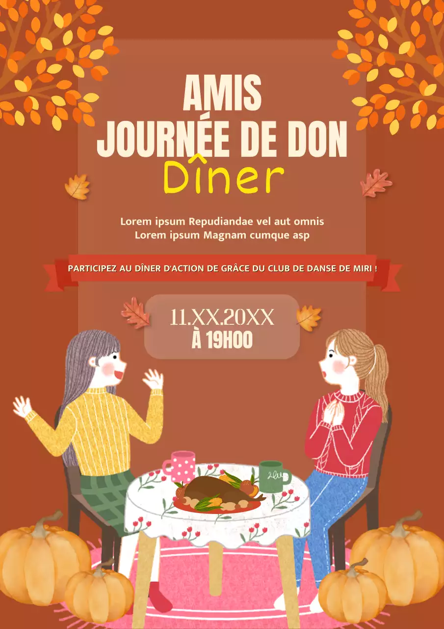 Invitation à la fête de l'amitié orange et marron