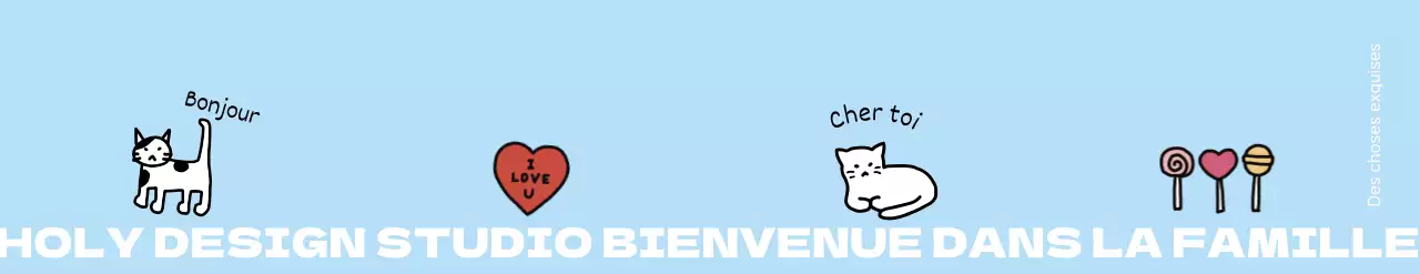 Kit de bienvenue d'un studio de design avec un chat dessiné à la main et un concept mignon