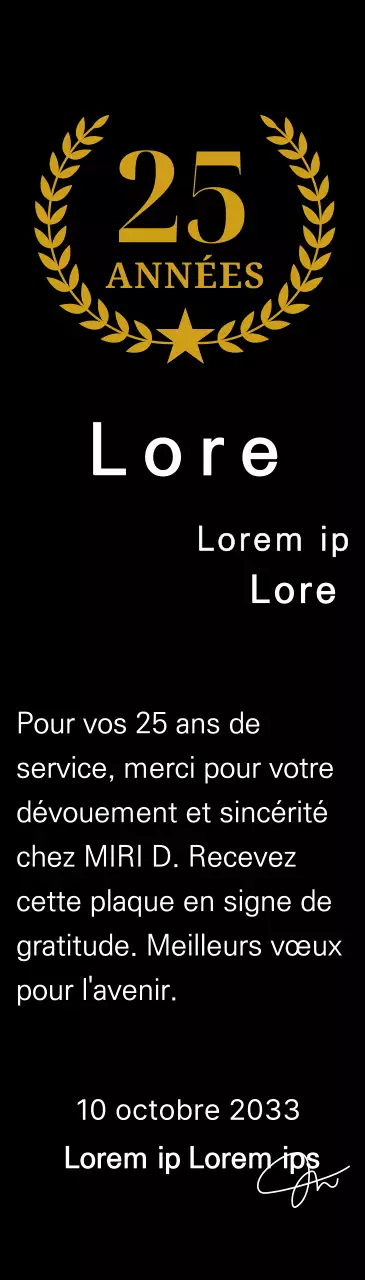 Plaque de longévité avec lauriers et étoiles en or