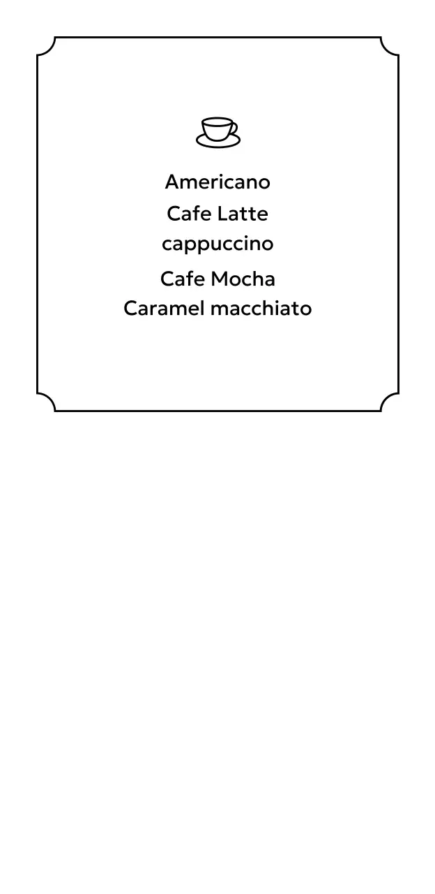 블랙 배경과 화이트 테두리와 커피와 책 일러스트가 있는 심플한 느낌의 북카페