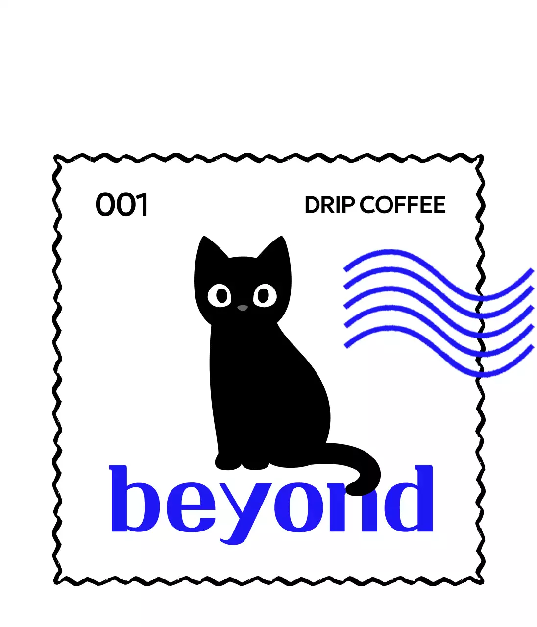 귀여운 고양이와 파란색 텍스트와 물결이 있는 카페 굿즈