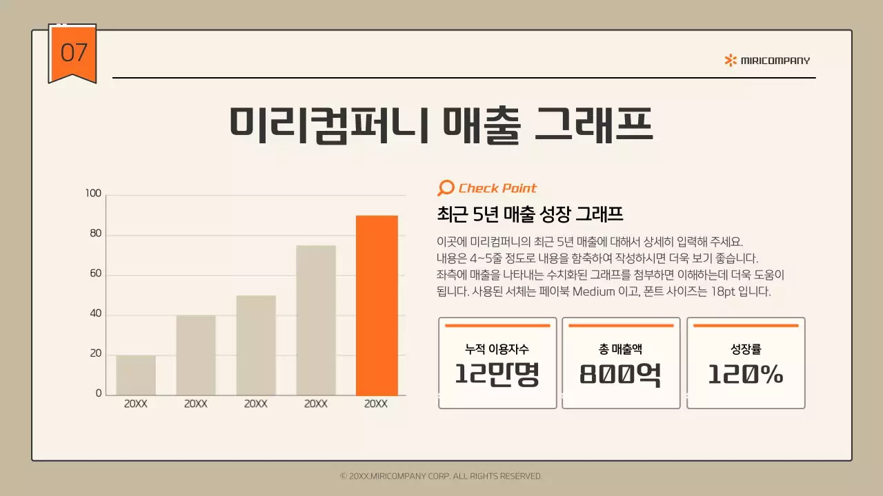 베이지와 주황의 심플한 인포그래픽 회사소개서