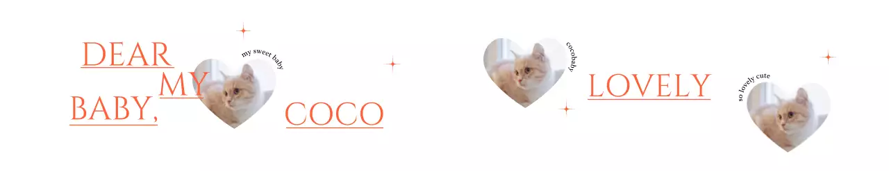 고양이 하트 사진과 레드색상 반짝이가 있는 사랑스러운 굿즈