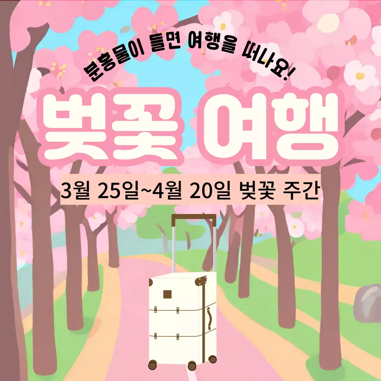분홍색 일러스트 컨셉의 벚꽃 여행
