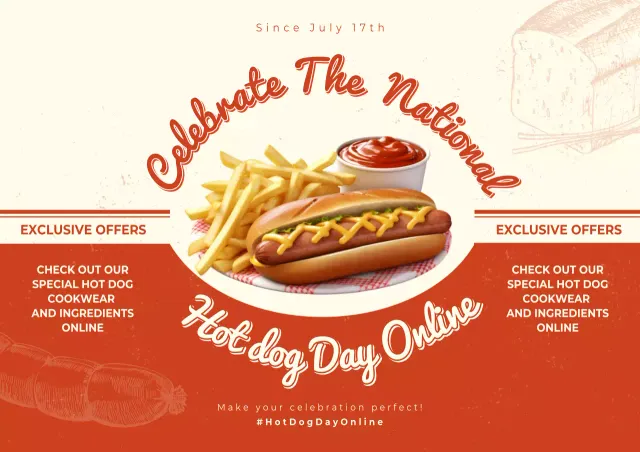 Poster Promosi Hot Dog Retro Merah