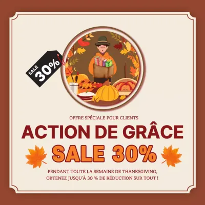 Publicité simple beige et marron pour Thanksgiving