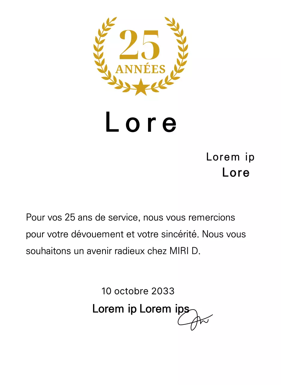 Plaque de longévité avec lauriers et étoiles en or