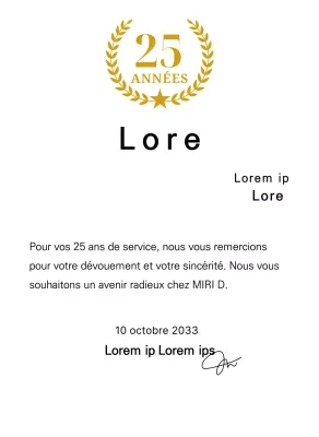 Plaque de longévité avec lauriers et étoiles en or