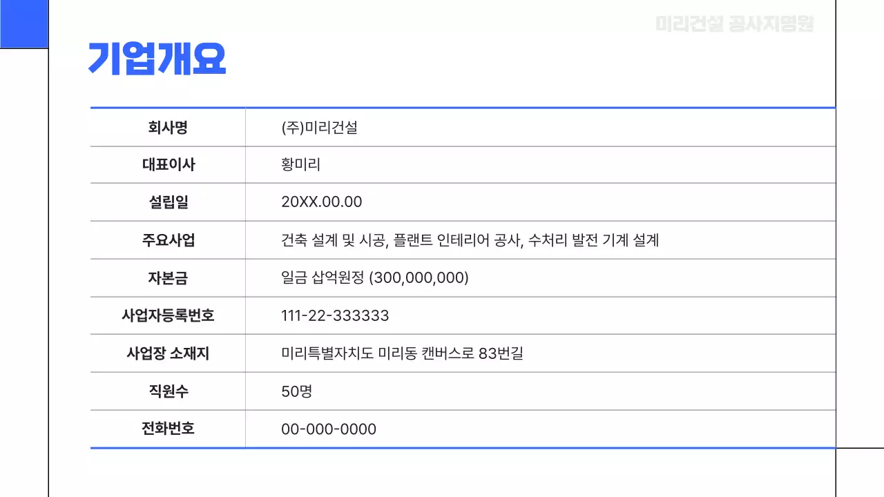 파랑의 심플한 공사지명원 기본 보고서