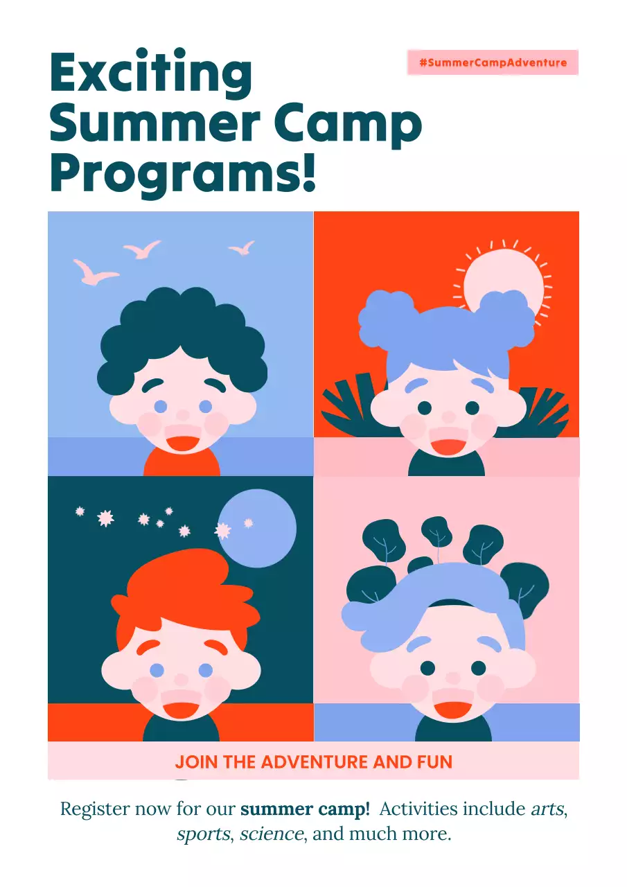 Colorful Retro Summer Camp Promotion Poster