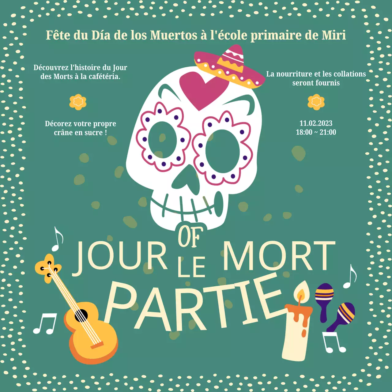 Invitation verte et jaune pour le Jour des Morts